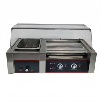 Machine à griller les hot-dogs et les saucisses 2-en-1 en acier inoxydable 220V pour usage commercial, avec 9 grilles et 7 rouleaux