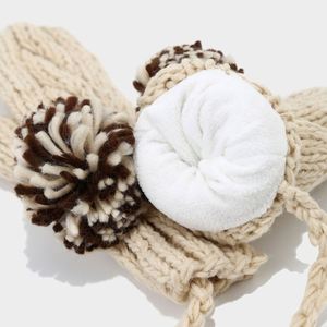 Wholesale Autumn Winter Fashion Winter Warm 3 <b>Set</b> 3 <b>Colour</b> Pom Pom Balls Design Knitted Beanie Hat Mittens Scarf - Product Image 6