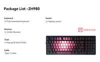 Clavier mécanique sans fil Zornher ZH980 Rosebush rose avec gravure latérale, rétroéclairage RGB programmable, 2,4 GHz, pour le gaming et le bureau