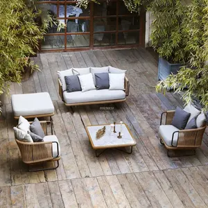 Nordic Outdoor Furniture Rattan Outdoor Garden Sofas Set Leisure Living Room Sofa Garden Sunscreen Waterproof Balcony Sofa Table
