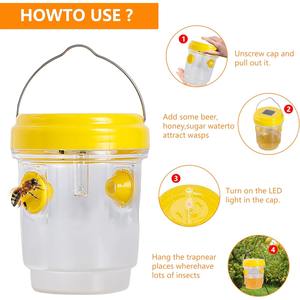 Trampa para abejas solar colgante para exteriores con luz LED, equipo de cría de animales de granja para atrapar avispones, abejas y avispas - Product Image 4