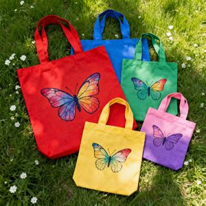 Grand sac fourre-tout en coton personnalisé réutilisable avec motif papillon coloré sur toile vierge - Product Image 2