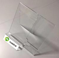 Maß gefertigter Handy-Displayst änder aus klarem Acryl mit Etiketten rahmen und individuell bedrucktem Logo