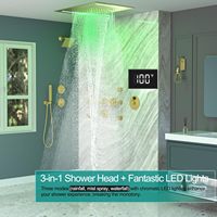 HOMEDEC Système de douche thermostatique en laiton avec mitigeur numérique à double affichage LED (Cascade/Pluie/Brouillard), vanne de 6 pouces et 6 jets latéraux, finition Or brossé