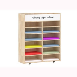 Rubber wood kindergarten furniture children's art paper tube cabinet wooden furniture