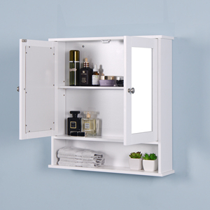 Gabinete de Baño Blanco para Montar en la Pared con 2 Puertas con Espejo y Estante Ajustable - Product Image 6