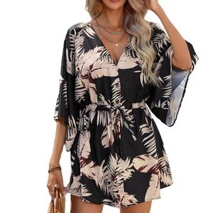 Vestido de Verano 2024 para Mujer, Estampado Floral, Estilo Europeo y Americano, Manga Cinco Minutos, Cintura Natural, Impresión Digital - Product Image 2