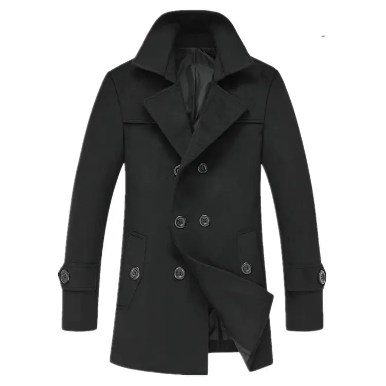 European Double-breasted Wool Trench Jacket Khaki Fitted Men Coat Long Men Winter Boys Clothing 2022