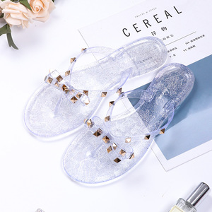 <span class=keywords><strong>Metal</strong></span> Decoração Branco Fácil Desgaste Femme <span class=keywords><strong>Flat</strong></span> Ladies Slides Transparente Geléia Sandálias Para As Mulheres 2024 - Product Image 2