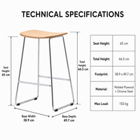 Tabouret de bar commercial moderne en bois massif avec base en métal argenté pour restaurant, café, hôtel - Vente en gros