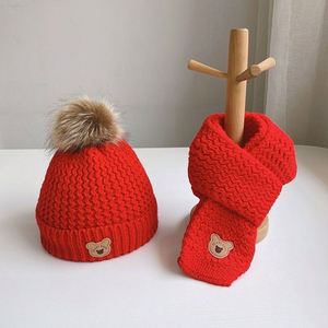 아기 모자 스카프 세트 귀여운 곰 따뜻한 니트 겨울 모자 캡 보닛 유아 어린이 모자 남아 여아 크로셰 비니 - Product Image 1
