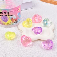 Jouet Squishy Cœur en TPR Souple Transparent, à Rebond Lent, avec Paillettes Maltose Aurora, Sensoriel pour le Soulagement du Stress, Vente en Gros