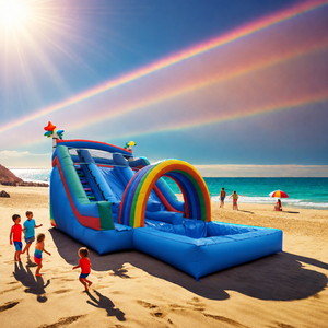 Tobogán de agua de <span class=keywords><strong>tres</strong></span> vías inflable de PVC resistente personalizado, precios de fábrica para piscina y castillo inflable - Product Image 1