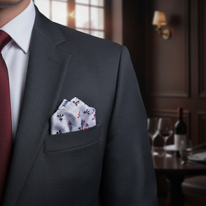 Pañuelo de cuello estampado patrón rojo y negro en blanco - Product Image 3