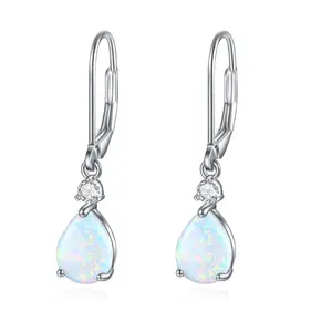 High Quality 925 Sterling Silver Drop Shaped Opal Dangle Earrings For Women