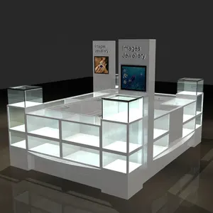 Hot Mall Kiosk For Jewelry Display White Jewelry Shopping Mall Showcase Kiosk With Logo