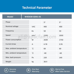 Ventilador Axial de Refrigeración con Rodamiento de Bolas OEM de 630 mm para W4D630-GD01-01 400 VCA 2630/1750 W 4.78/2.95 A 1320/1050 RPM - Product Image 3