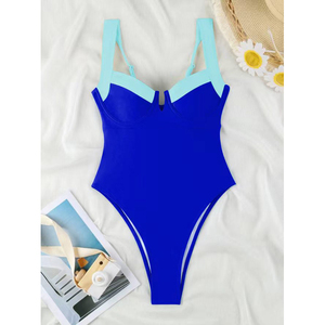 Traje de Baño de Una Pieza de Dos Colores, Estilo <span class=keywords><strong>Bikini</strong></span>, Color Sólido, <span class=keywords><strong>Push</strong></span>-<span class=keywords><strong>Up</strong></span>, Sexy, Espalda Descubierta, con Lazo de Mariposa - Product Image 6