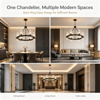 Lustre LED à 6 lumières en verre cylindrique transparent de style campagnard américain, hauteur réglable, luminaire suspendu pour salon
