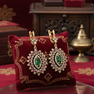 มรกต CZ Marquise ขายส่งเครื่องประดับสไตล์ออตโตมันแท้ต่างหูเงินแท้ 925 - Product Image 3