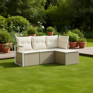 Conjunto de Sofás de Jardín de Mimbre Sintético, Color Beige, Muebles de Exterior de Diseño Contemporáneo, Cojines de Espuma de Alta Densidad - Product Image 2