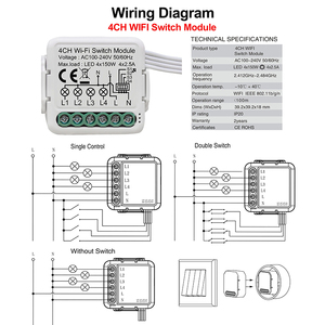 4 kênh Mini tuya thông minh mô-đun chuyển đổi ánh sáng Wifi Relay Breaker N + L dây - Product Image 5