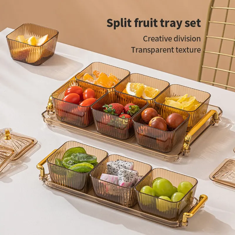 Vaisselle en gros Plateau de fruits à compartiments Plateau d'apéritif Assiette de fruits Plat de service Assiette à collation en plastique