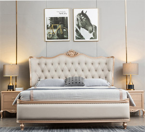 Soft <b>Bed</b> <b>Queen</b> <b>Size</b> Tufted Upholstered Headboard Wooden <b>Frame</b> Beige Color Traditional Style - Product Image 4