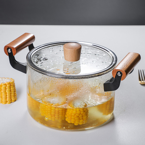 Hxglass 2025 Faitout en Verre Borosilicate Haut <span class=keywords><strong>de</strong></span> Gamme avec Couvercle <span class=keywords><strong>Bois</strong></span> et Acier Inoxydable, <span class=keywords><strong>Casserole</strong></span> Transparente <span class=keywords><strong>pour</strong></span> Flamme Nue, Ustensiles <span class=keywords><strong>de</strong></span> Cuisine - Product Image 3