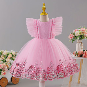 Robe de princesse en tulle style occidental pour enfants, robe de fête scintillante pour bébé fille, robe de demoiselle d'honneur tendance - Product Image 5