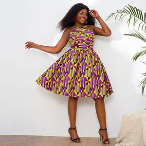 Nouveauté robe d'été en polyester ciré sans manches au genou pour femmes robe africaine imprimée en <span class=keywords><strong>cire</strong></span> Ankara - Product Image 3