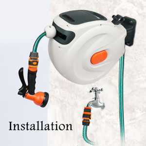 Automatic Shrink Pvc Hose Reel Wall <b>Mount</b> Abs Plastic Garden Water and Car Wash with 8 Modes Water <b>Spray</b> Nozzle - Product Image 3