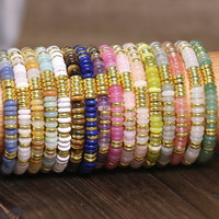 Bracelet Bohème Perles en Pierre Naturelle Abacus Plaqué Or 14K avec Entretoises en Pierre Naturelle pour Femme – Meilleure Vente