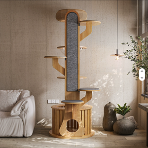 إطار تسلق خشبي جديد للقطط، شجرة قطط كبيرة، لعبة متكاملة فاخرة بتصميم بسيط متعدد الطبقات، منصة قفز عمودية للقطط بارتفاع 190 سم سهلة التركيب - Product Image 2