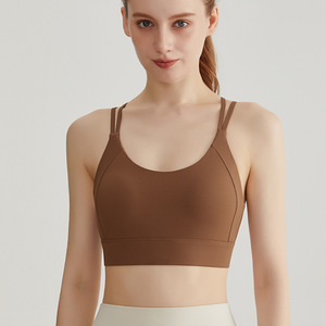 Wholesale Women Dual Thin Strap Crisscross <b>Back</b> Hook Closure Sports <b>Bra</b> Padded <b>Low</b> Support Yoga Crop Top Gym Fitness <b>Bra</b> - Product Image 1