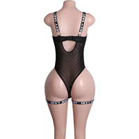 Body en résille avec jarretelles, tenue de pole dance, vêtements de club sexy, tenue de performance, costume de danse érotique pour femmes