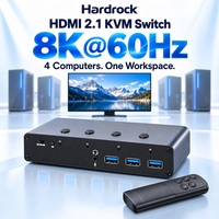 Commutateur KVM Hardrock pour 2.1 ordinateurs, 1 moniteur, 8K 60Hz, hub USB 3.0 5 Gbps avec télécommande IR en stock