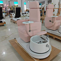 Fauteuil de pédicure électrique de luxe rose sans plomberie, fauteuil de massage rotatif pour spa des pieds, mobilier personnalisé pour salon de manucure