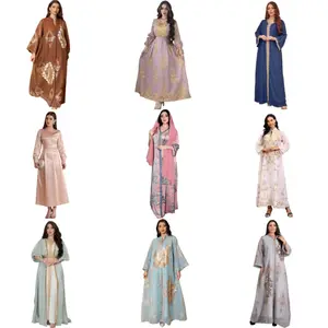 2024 New Soft Crepe Embroidery Palestine Kefiyyeh Abaya Ramadan Tassel Dubai Abaya Women Muslim Dress Modest Islamic Clothing