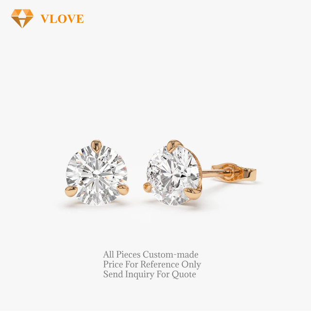 Lab Grown Diamond Stud Earrings IGI 14K Gold Stud Earrings 3 Prong Martini Setting Round Diamonds