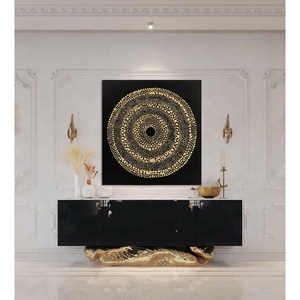 Lujosa Pintura Artística en Lienzo <span class=keywords><strong>con</strong></span> Mandala de Puntos 3D, Pintura al Óleo <span class=keywords><strong>con</strong></span> Lámina Dorada Pintada a Mano, Decoración de Pared Moderna <span class=keywords><strong>con</strong></span> Círculos Concéntricos Abstractos - Product Image 3