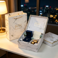 Caja de Regalo de Joyería de Mármol de Lujo con Cierre Magnético y Bolsa, Empaque Vacío para Exhibición y Almacenamiento de Anillos, Collares y Pendientes