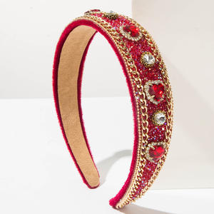 Serre-tête de fête et de mariage pour femme, style européen-américain, 15 cm, avec chaîne baroque et strass en forme de cœur - Product Image 2