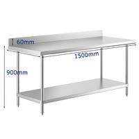 Table de préparation en acier inoxydable 201/304 de 1500 mm, banc à café réglable, finition satinée brossée, avec étagère inférieure, pour buffet commercial