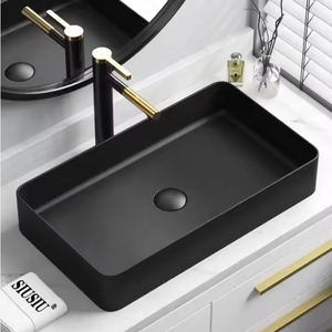 Lavabo de <span class=keywords><strong>Baño</strong></span> Rectangular Moderno de Cerámica, Fácil de Limpiar, con <span class=keywords><strong>Encimera</strong></span> sin Orificios y Desagüe, Capacidad de 9L, para Hoteles y Villas - Product Image 4