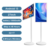 Écran tactile intelligent Android 10 de 27 pouces, téléviseur portable sur pied, écran LCD pour usage commercial en intérieur