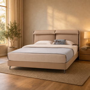 Cabecera de Cama Tapizada Contemporánea con Panel Doble, Cabecera Acolchada con Parte Superior Enrollada, Estructura de Plataforma de Cuero, Patas de Metal, Tamaño King, para Dormitorio de Invitados - Product Image 2