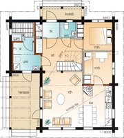 Maison en bois confortable, chaude et lumineuse avec un plafond haut, de grandes fenêtres et une terrasse, parfaite pour les escapades d'hiver en famille et les séjours de loisirs
