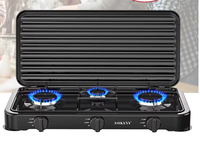 Kompor Gas Stainless Steel Tiga Tungku Sokany Premium Brand Peralatan Baru untuk Memasak di Luar Ruangan dan Rumah Tangga