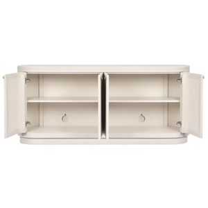 Buffet Amelia, fabriqué de manière unique à partir de lin peint en ivoire, un buffet aux courbes magnifiques qui donne une forme généreuse à un espace de rangement spacieux. - Product Image 2